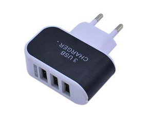 Colorful Charger with 3 USB Ports LED Light - Black