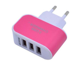 Colorful Charger with 3 USB Ports LED Light - Pink