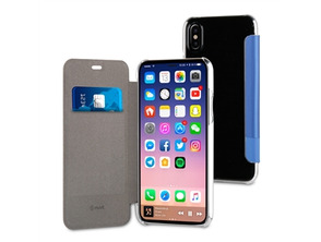 Caso doppio Folio blu PU Trasparente Posteriore iPhone X Muvit