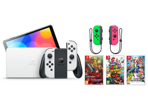 Acquista Nintendo Switch OLED (Blanca) + 3 Juegos + Joy Con (Verde / Rosa) Nintendo Switch OLED (Blanca) + 3 Juegos + Joy Con (Verde / Rosa)