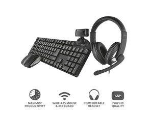 Confezione 4 en 1 Trust QOBY Home Office Set (Webcam + Teclado + Ratón + Auriculares)