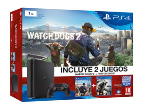 Playstation 4 Slim (1 TB) + Watch Dogs + Watch Dogs 2