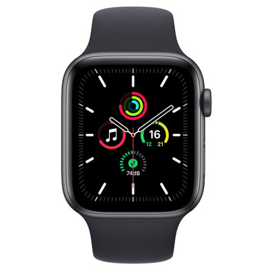 Apple Watch SE 2021 GPS 44 mm Caja Aluminio Plata Correa Deportiva Negro Medianoche