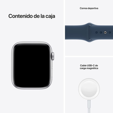 Apple Watch SE 2021 GPS 44 mm Caja de Aluminio en Plata / Correa Deportiva Azul Abismo