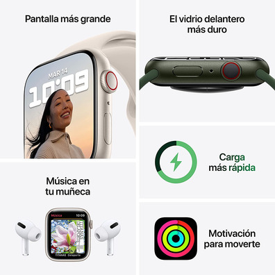 Apple Watch Series 7 GPS/Cellular 41 mm Caja de Aluminio en Verde / Correa deportiva Verde Trebol