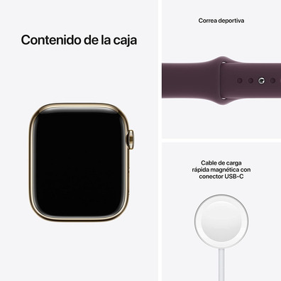 Apple Watch Serie 7 GPS/Cellular 45 mm Caja Acero Oro / Correa deportiva Cereza Oscuro