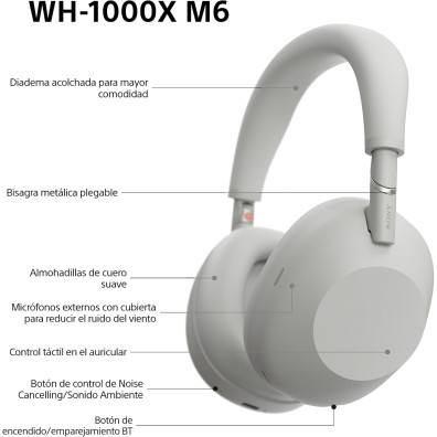 Sony WH-1000XM6 Cuffie wireless - Bluetooth, ANC - Argento