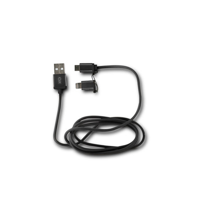 DATI DI CAVOLA E CARGE 2 IN 1 MICRO USB con NEGRO LIGHTN ADAPTADOR