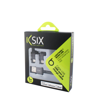 DATI DI CAVOLA E CARGE 2 IN 1 MICRO USB con NEGRO LIGHTN ADAPTADOR