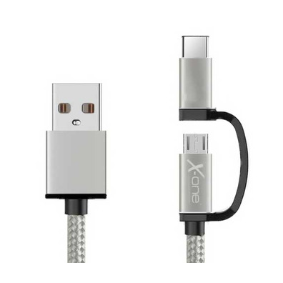 Cavo Micro USB + Adattatore USB C X-One - Argento