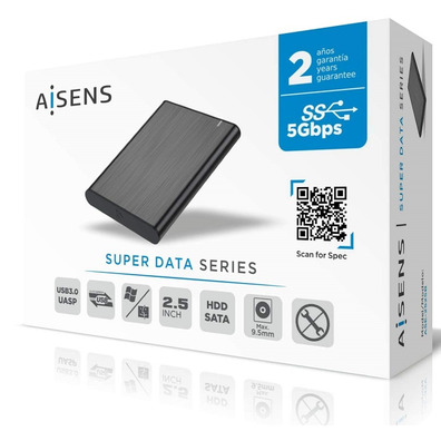 Caja Externa 2,5 '' USB portatile SATA Aisens Aluminio Negro