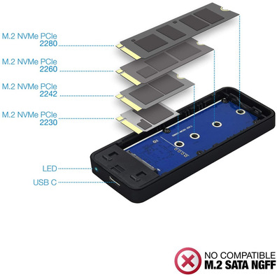 Caja Externa SSD M. 2 NVMe PCIe TooQ USB - C LED