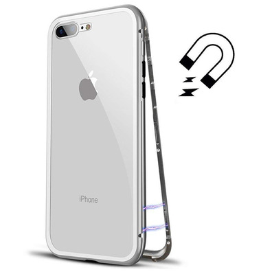 Custodia magnetica con vetro temperato iPhone 7/8 Plus Argento