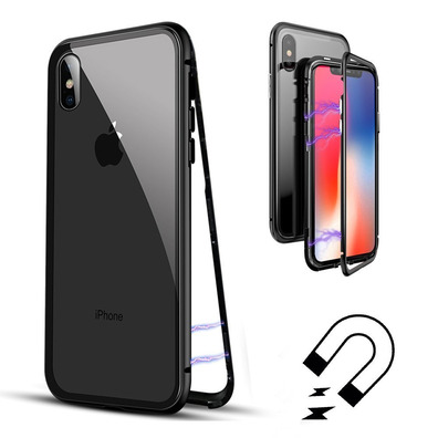 Custodia magnetica con vetro temperato iPhone X/XS Nero