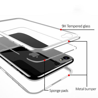 Custodia magnetica con vetro temperato iPhone X/XS Argento