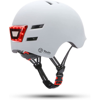 Casco Youin con LED Frontale y Trasero Blanco (M)