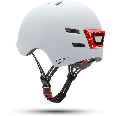 Casco Youin con LED Frontale y Trasero Blanco (M)