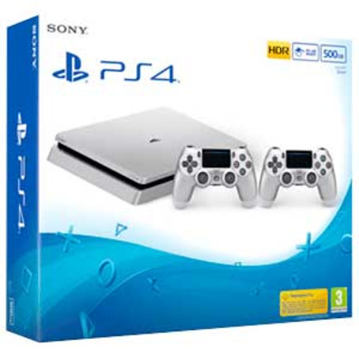 Playstation 4 Slim (500 GB) + 2 Dualshock 4 V2 Silver