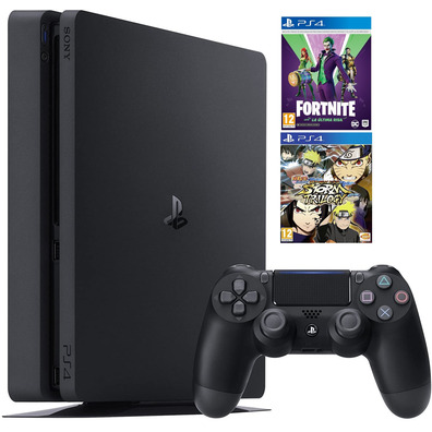 Consola PS4 Slim (500GB) Nero + Fornite Lote La Última Risa + Naruto SUNS Trilogia