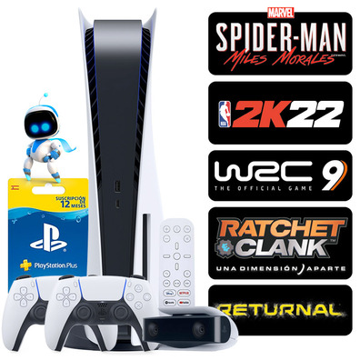 Consola PS5 Bianco + Mando + 5 Juegos + Accesorios + 12 Meses PSN