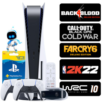 Consola PS5 Bianco + Mandos + 5 Juegos + Accesorios + 12 Meses PSN