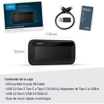 Disco Duro Externo SSD Cruciale 2TB X8 Portable