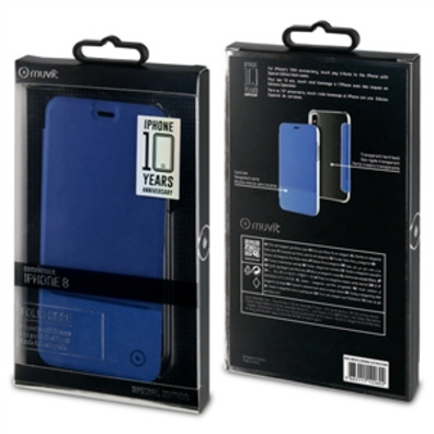 Caso doppio Folio blu PU Trasparente Posteriore iPhone X Muvit