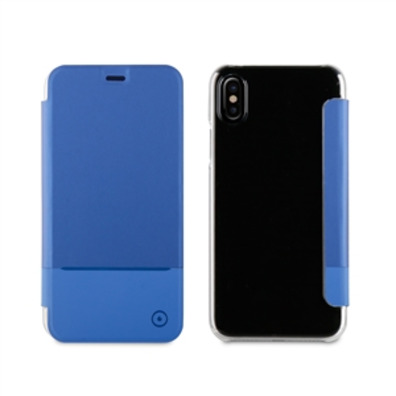 Caso doppio Folio blu PU Trasparente Posteriore iPhone X Muvit