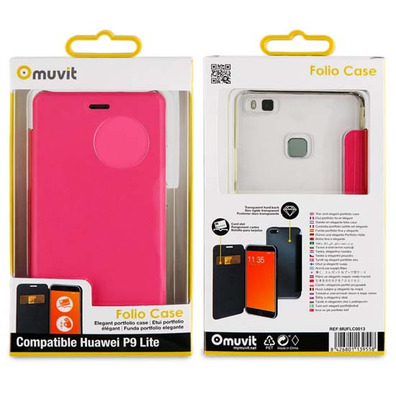 Folio Case Pink with Transparent Back Cover Huawei P9 Lite Muvit