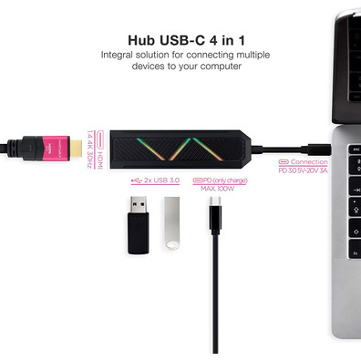 Nanocable Hub USB portatile Tipo C 10.16.0401 USB/USB - C/HDMI Negro