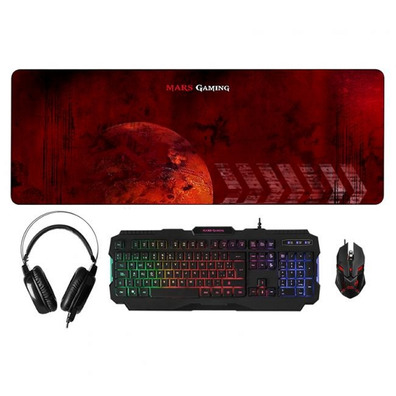 Confezione Pro Mars Gaming Teclado + Ratón + Alfombrilla + Auriculares MCPRGB