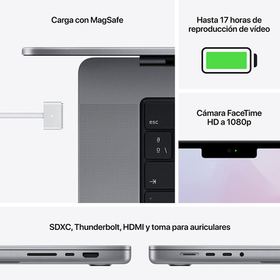 Portátil Apple Macbook Pro 14 '' 2021 M1 Pro / 32GB/512GB SSD/GPU 16C/14 '' Space Gray
