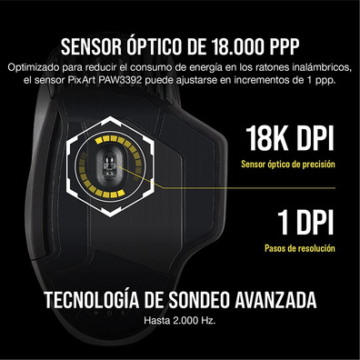 Ratón Corsair Dark Core RF Wireless + Bluetooth Óptico 18000DPI